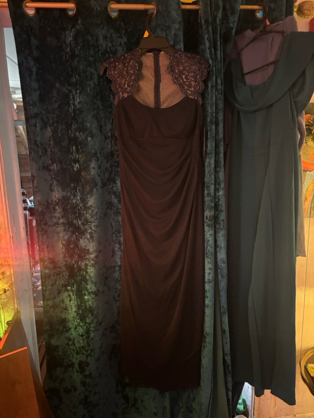 Xscape Black Lace-Cap Maxi Dress